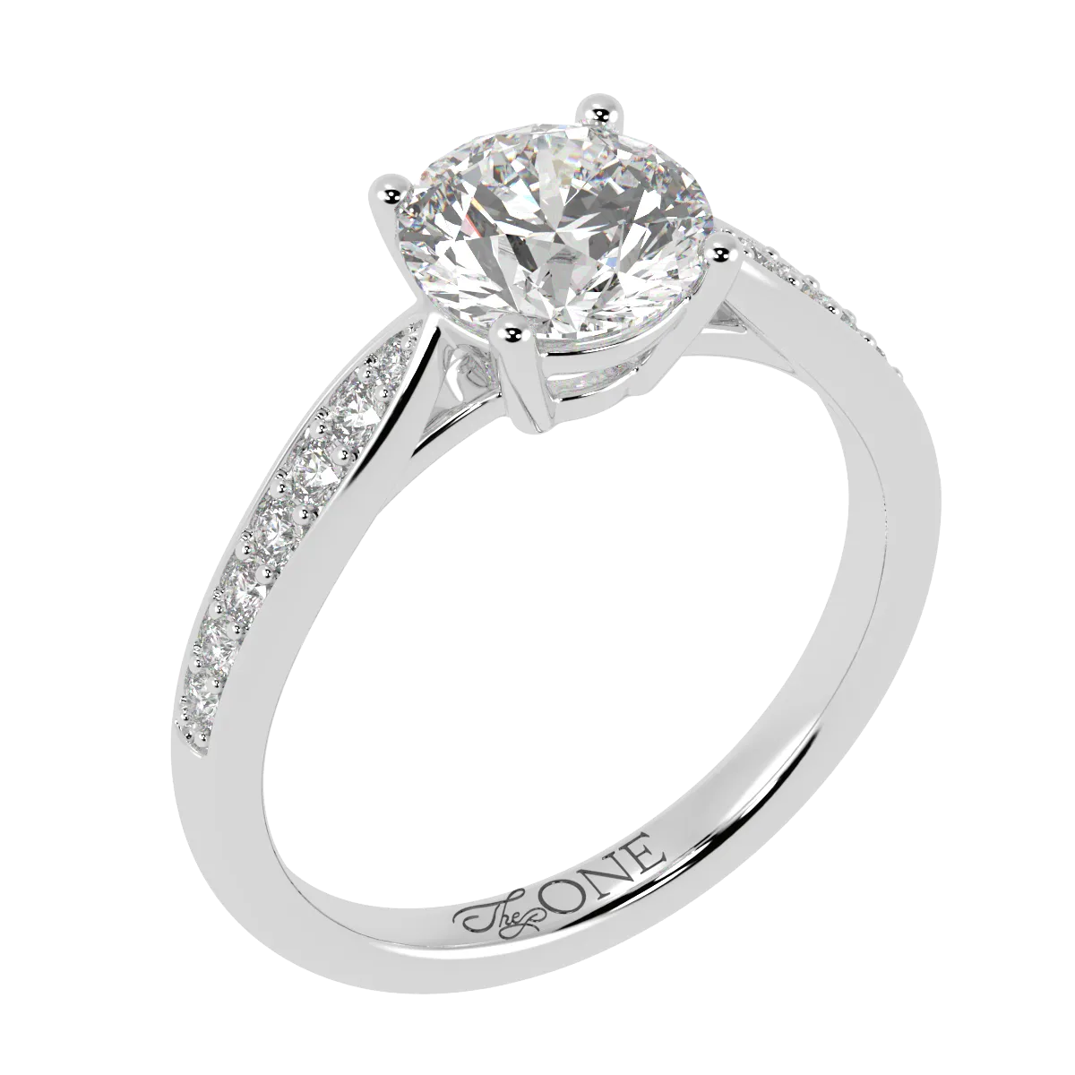 Round Diamond with Tapered Accent Stone Band