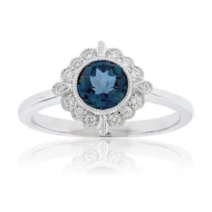 Round London Blue Topaz Milgrain Style Ring