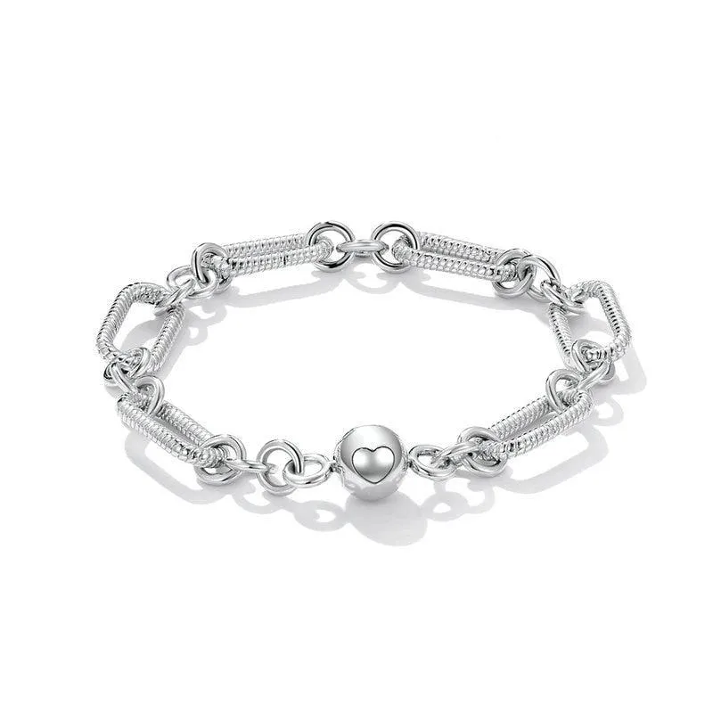 Round with Heart Bead & Paper Clips Bracelet