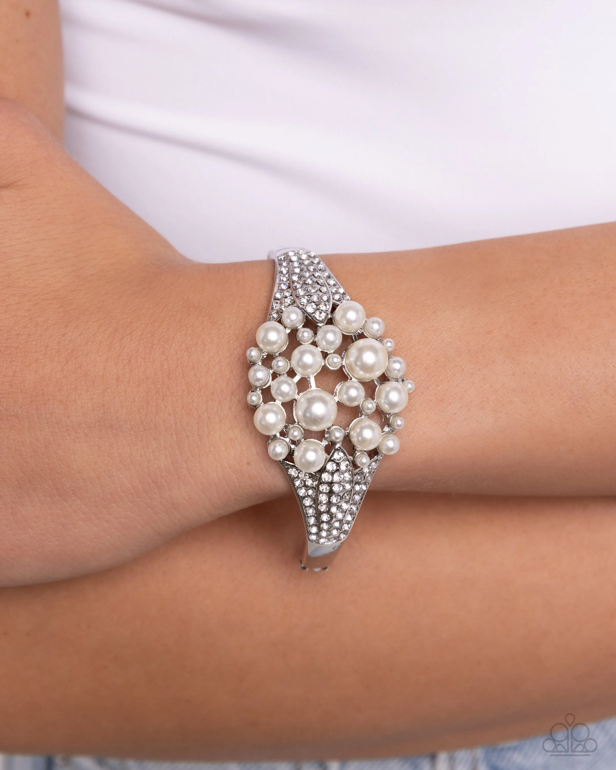 Royal Red Carpet - White - Pearl and Rhinestone Cluster Paparazzi Lobster Claw Bracelet