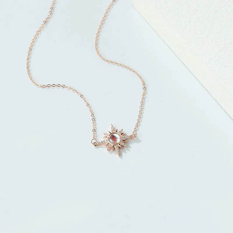 S925 Sterling Silver Star and Sun Necklace for Women Moonstone