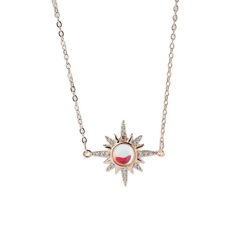 S925 Sterling Silver Star and Sun Necklace for Women Moonstone