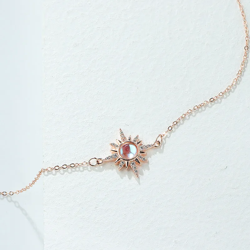 S925 Sterling Silver Star and Sun Necklace for Women Moonstone