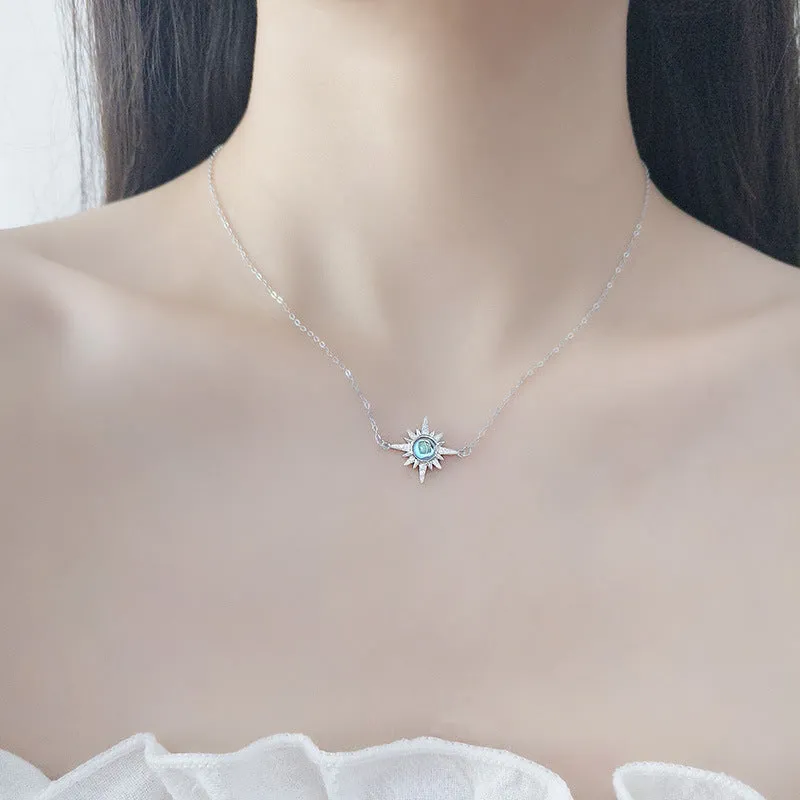 S925 Sterling Silver Star and Sun Necklace for Women Moonstone