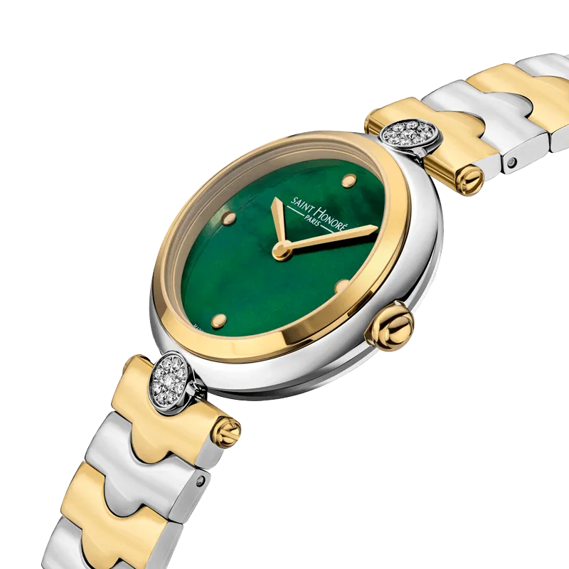 Saint Honore City Of Lights Women's Green MOP Dial Silver Gold Watch