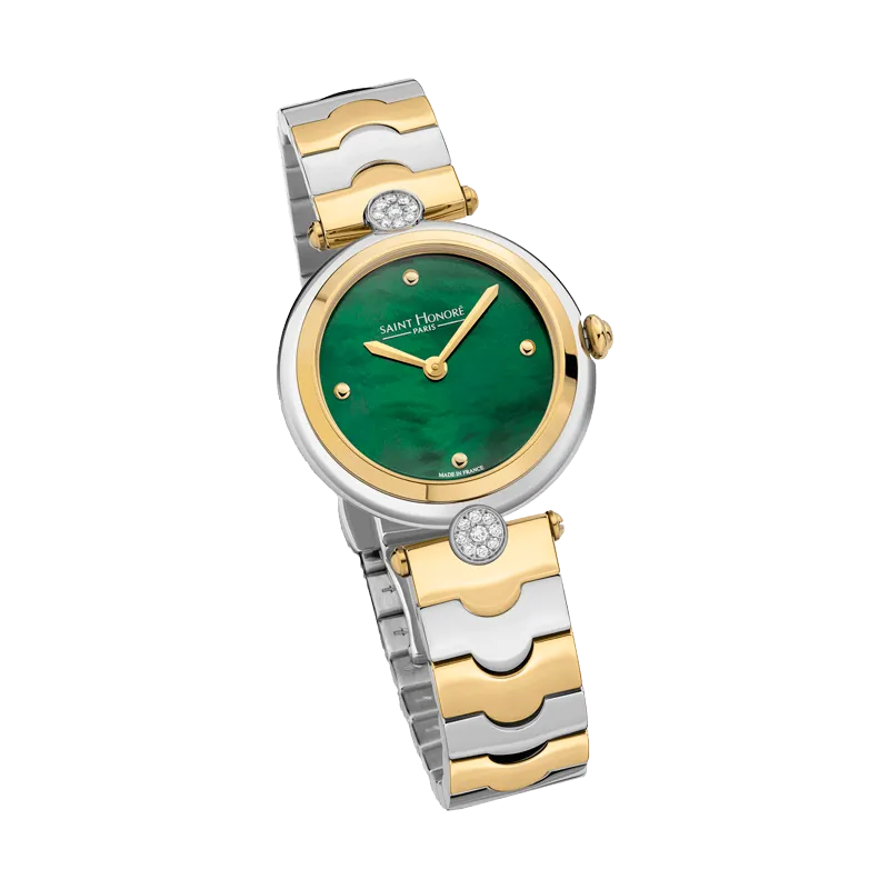 Saint Honore City Of Lights Women's Green MOP Dial Silver Gold Watch
