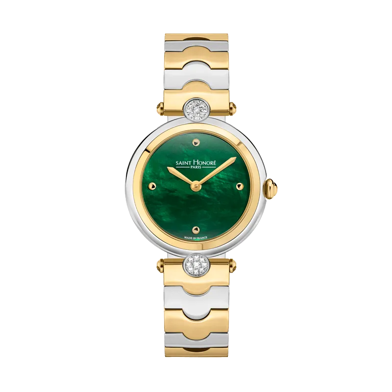 Saint Honore City Of Lights Women's Green MOP Dial Silver Gold Watch