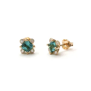 Sea Green Tourmaline with Milgrain Diamond Earrings