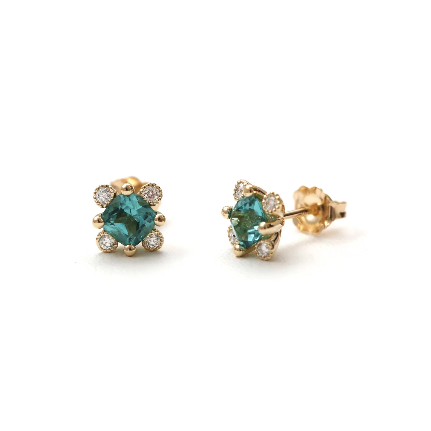 Sea Green Tourmaline with Milgrain Diamond Earrings