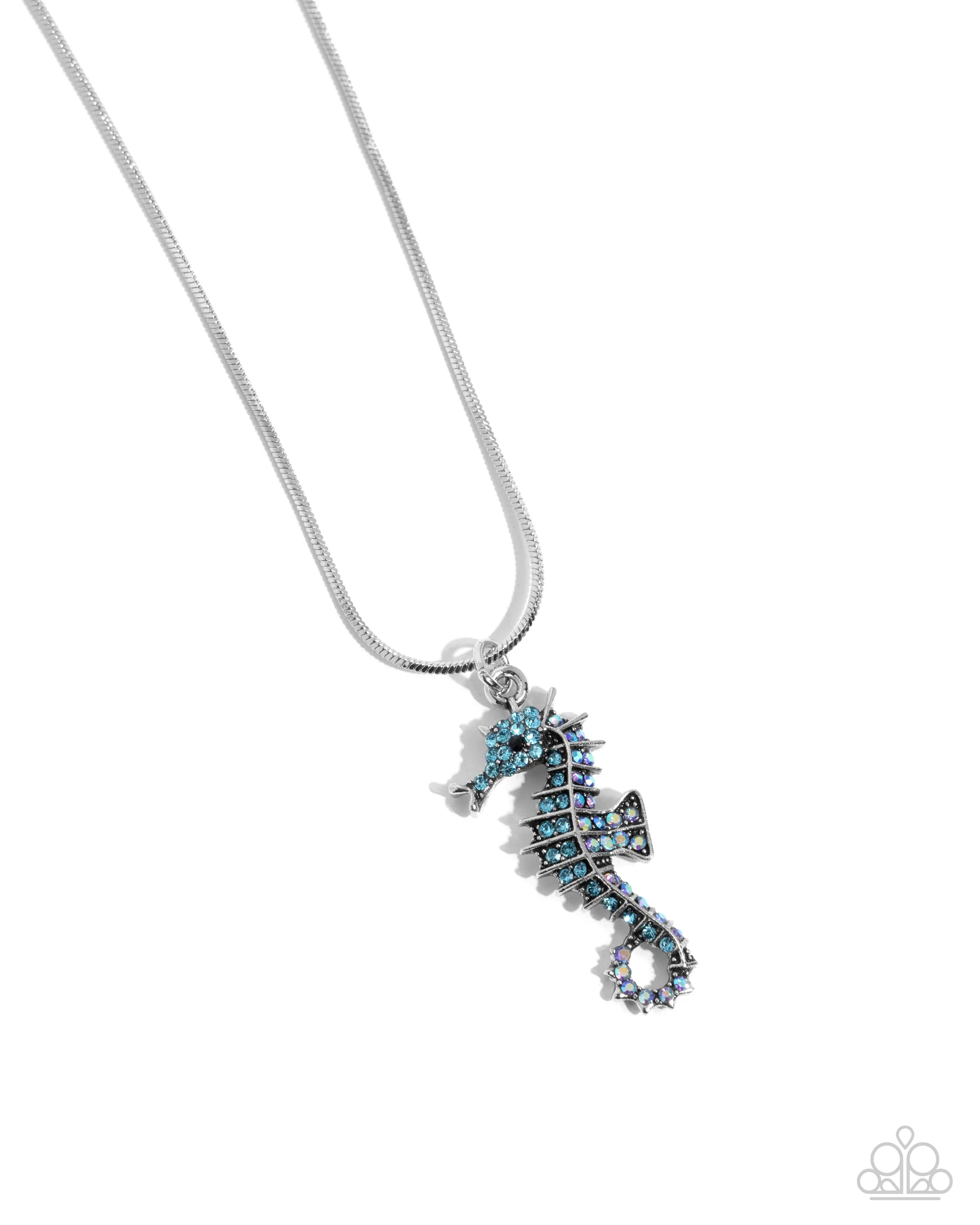 Seahorse Shanty - Blue - and Iridescent Rhinestone Paparazzi Short Necklace