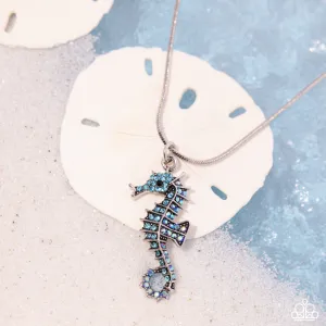 Seahorse Shanty - Blue - and Iridescent Rhinestone Paparazzi Short Necklace