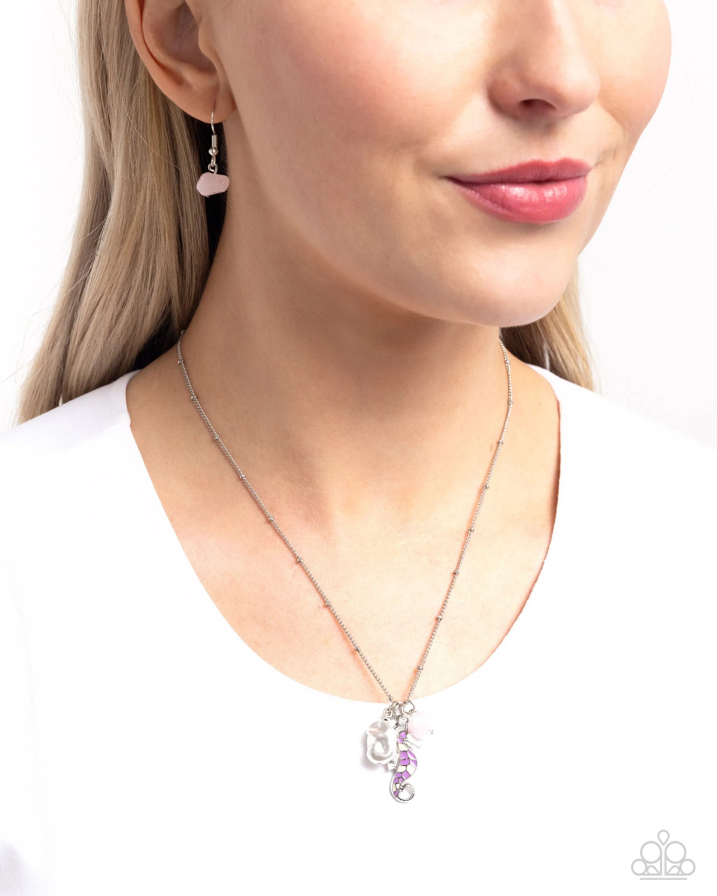 Seahorse Shimmer - Purple - Painted Seahorse White Baroque Pearl Paparazzi Short Necklace