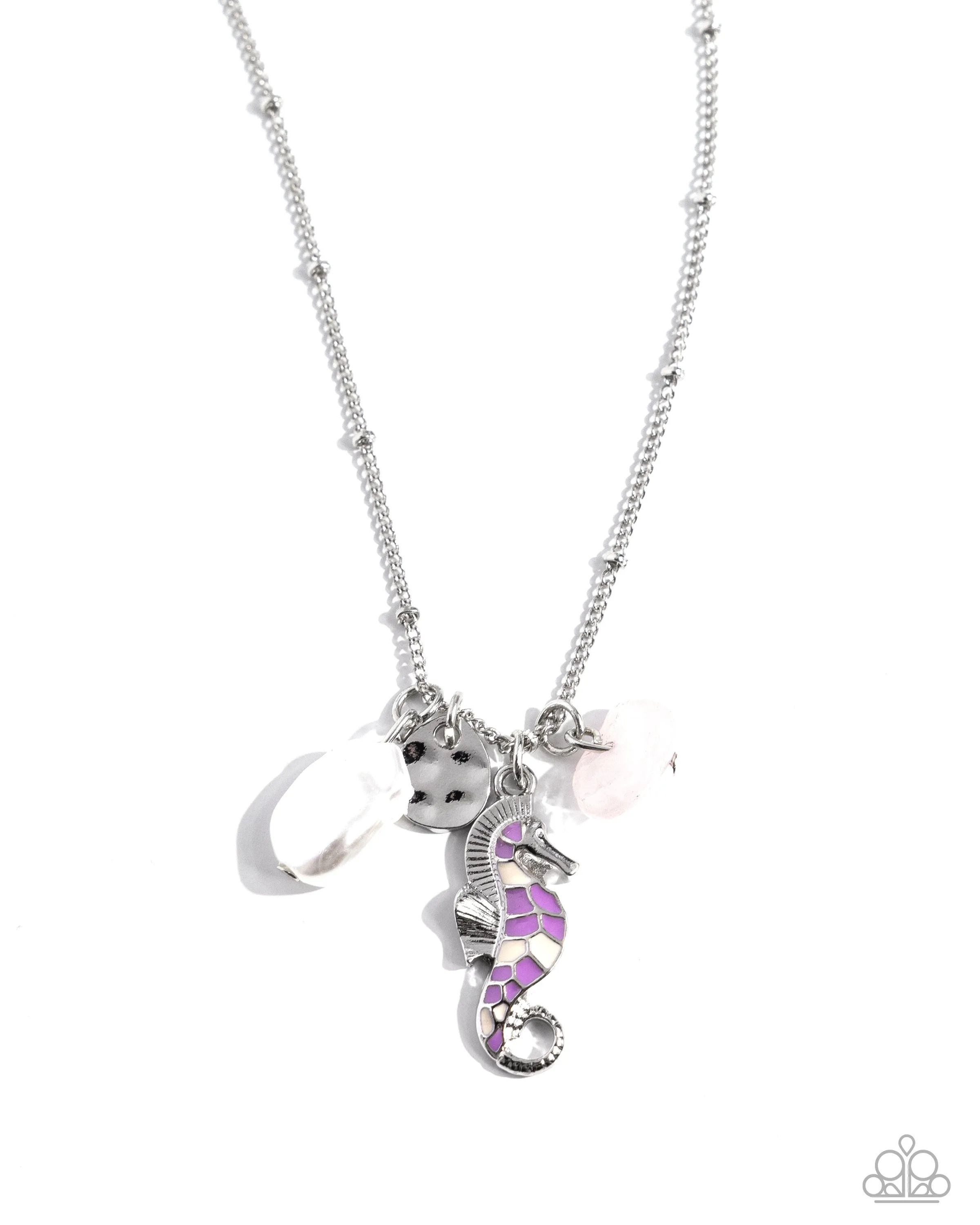 Seahorse Shimmer - Purple - Painted Seahorse White Baroque Pearl Paparazzi Short Necklace