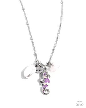 Seahorse Shimmer - Purple - Painted Seahorse White Baroque Pearl Paparazzi Short Necklace