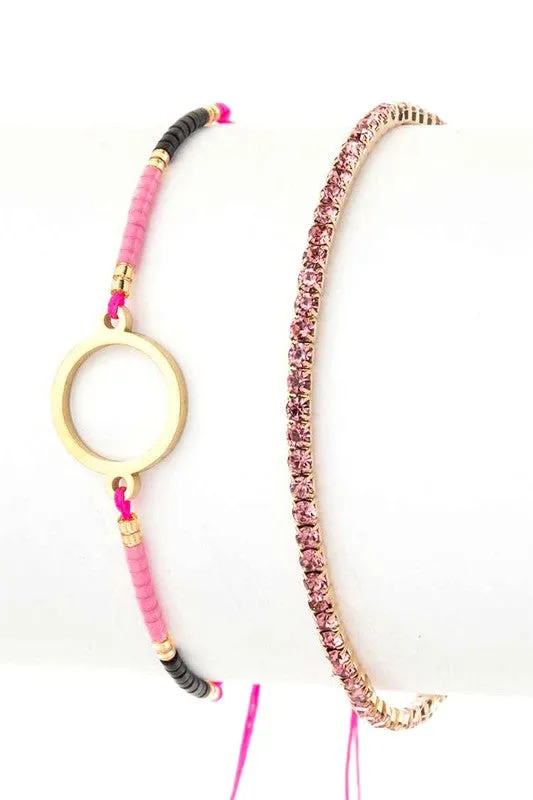 Seed Beads String Rhinestone Bracelet Set