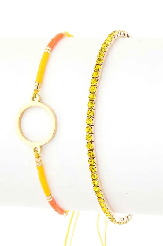 Seed Beads String Rhinestone Bracelet Set