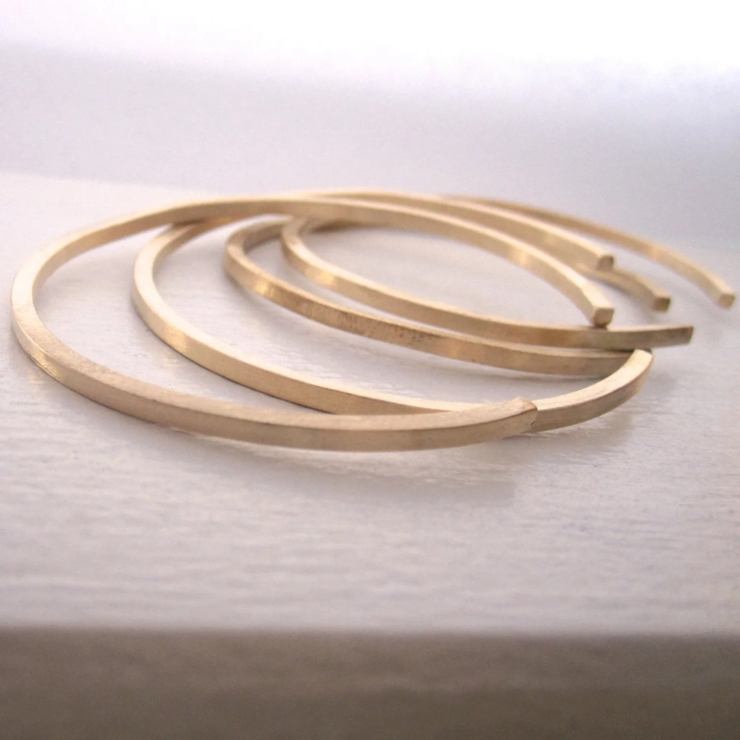 Set of 4 Brass Hand-Made Adjustable Square Cuff Bangle Bracelets With Rounded Ends - 0133