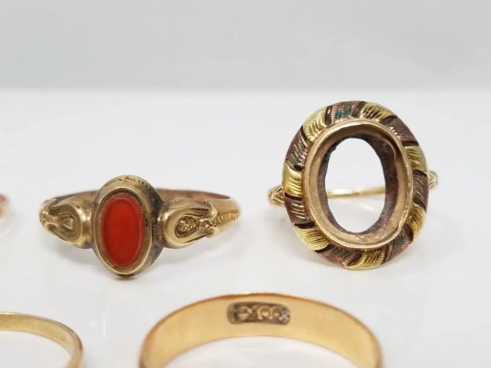 Seven Vintage 8k & 9k Gold Ring Lot To Restore