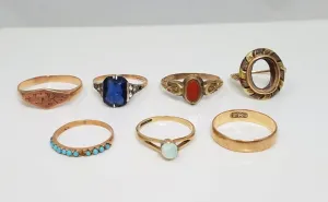 Seven Vintage 8k & 9k Gold Ring Lot To Restore