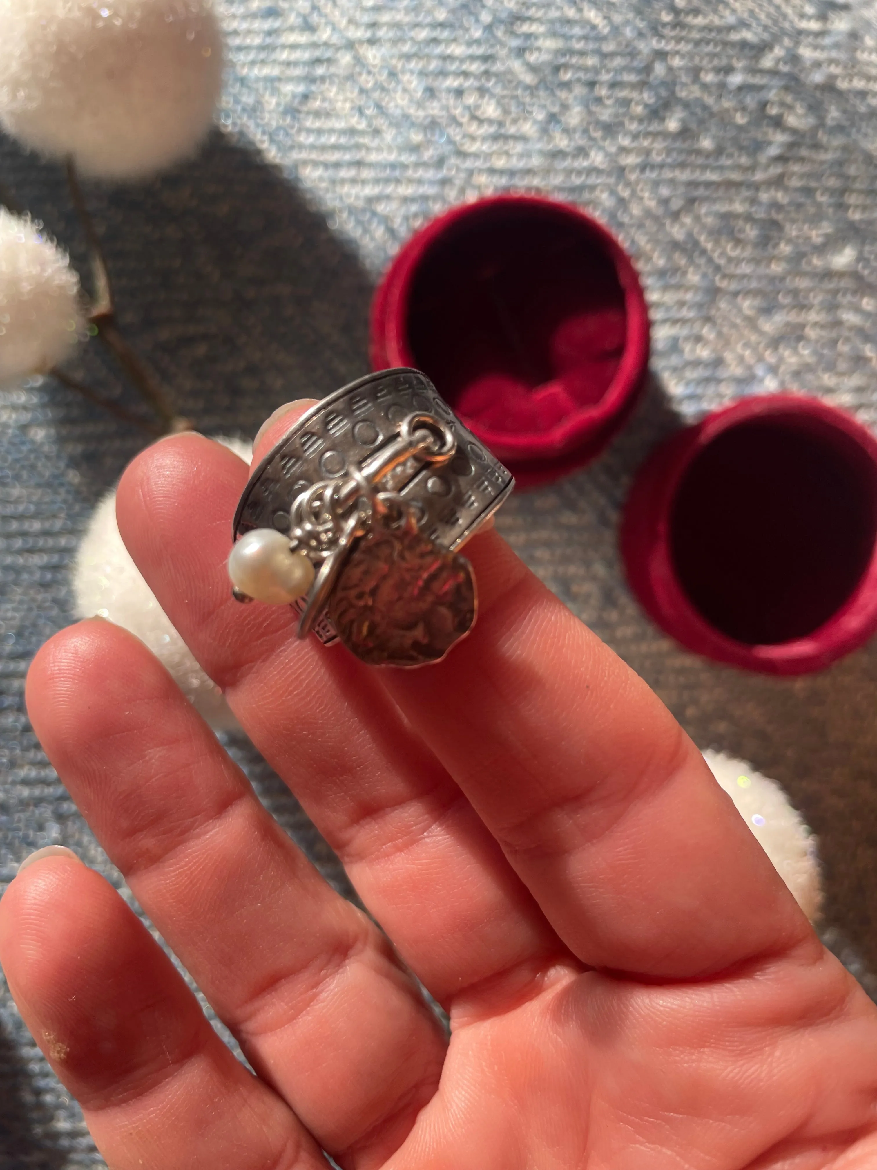 Silpada Coin and Pearl Cha Cha Sterling Silver Ring