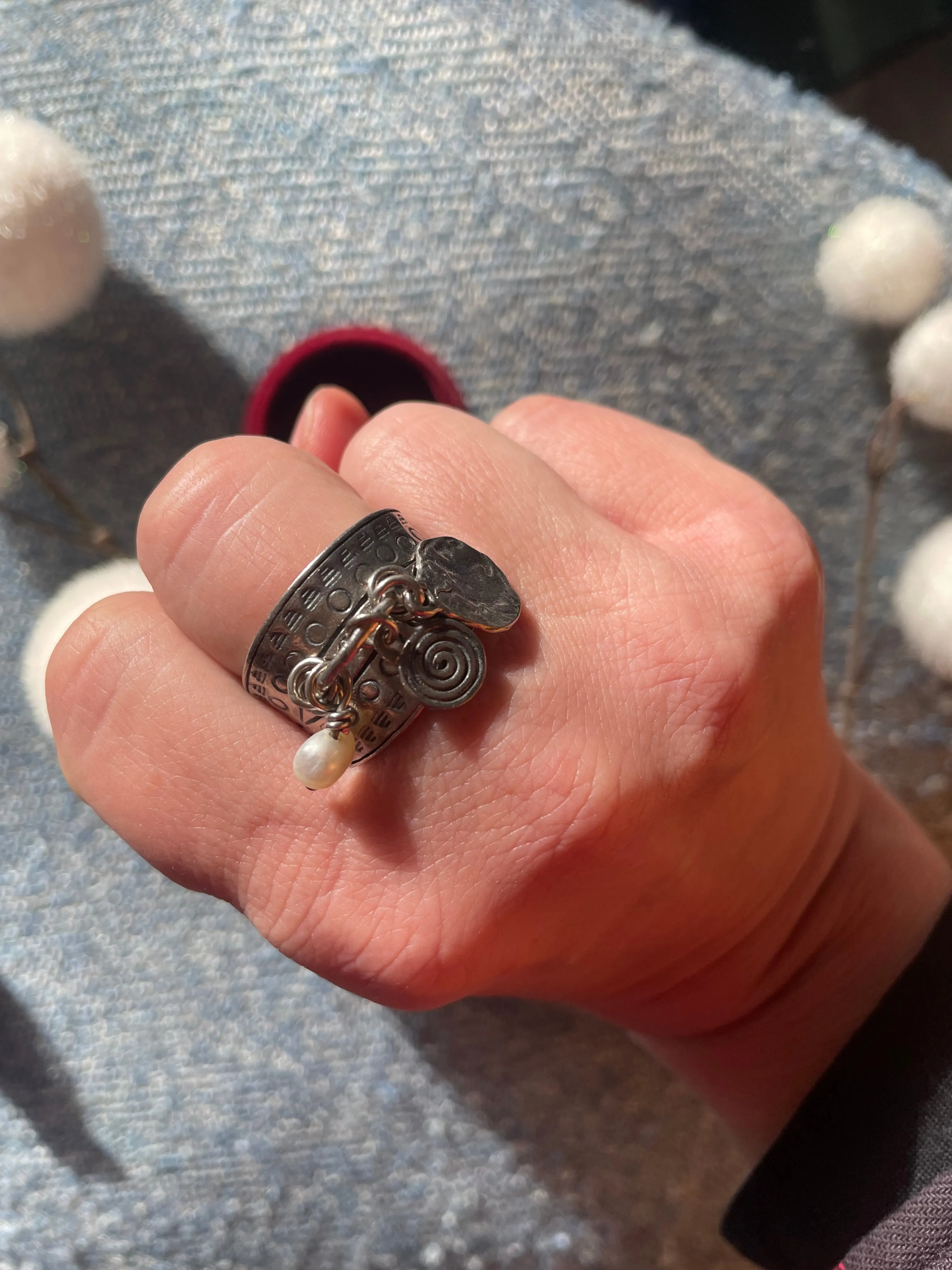 Silpada Coin and Pearl Cha Cha Sterling Silver Ring