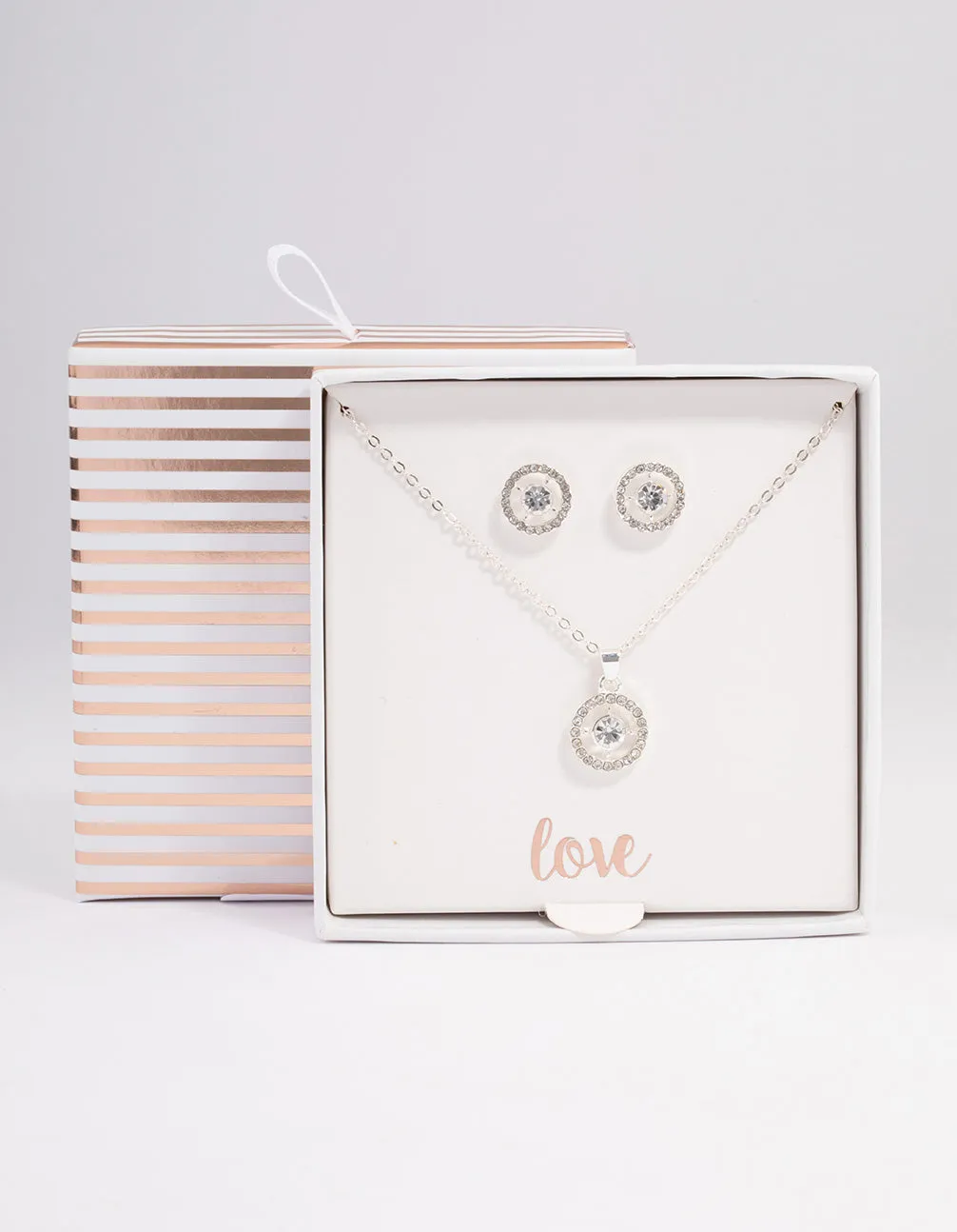 Silver Crystal Halo Jewellery Set
