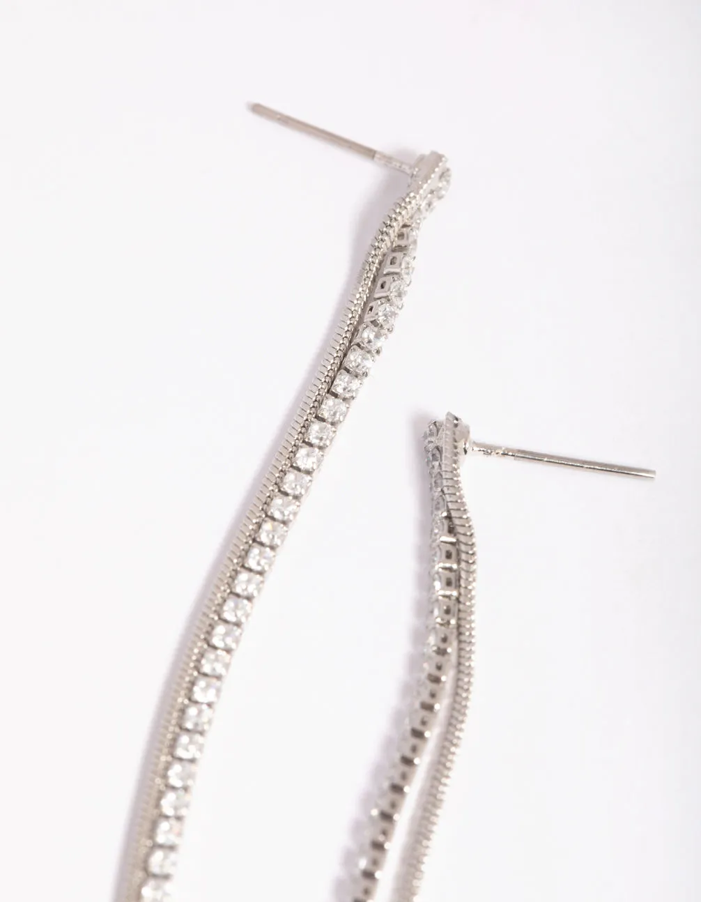 Silver Cubic Zirconia Chain Drop Earrings