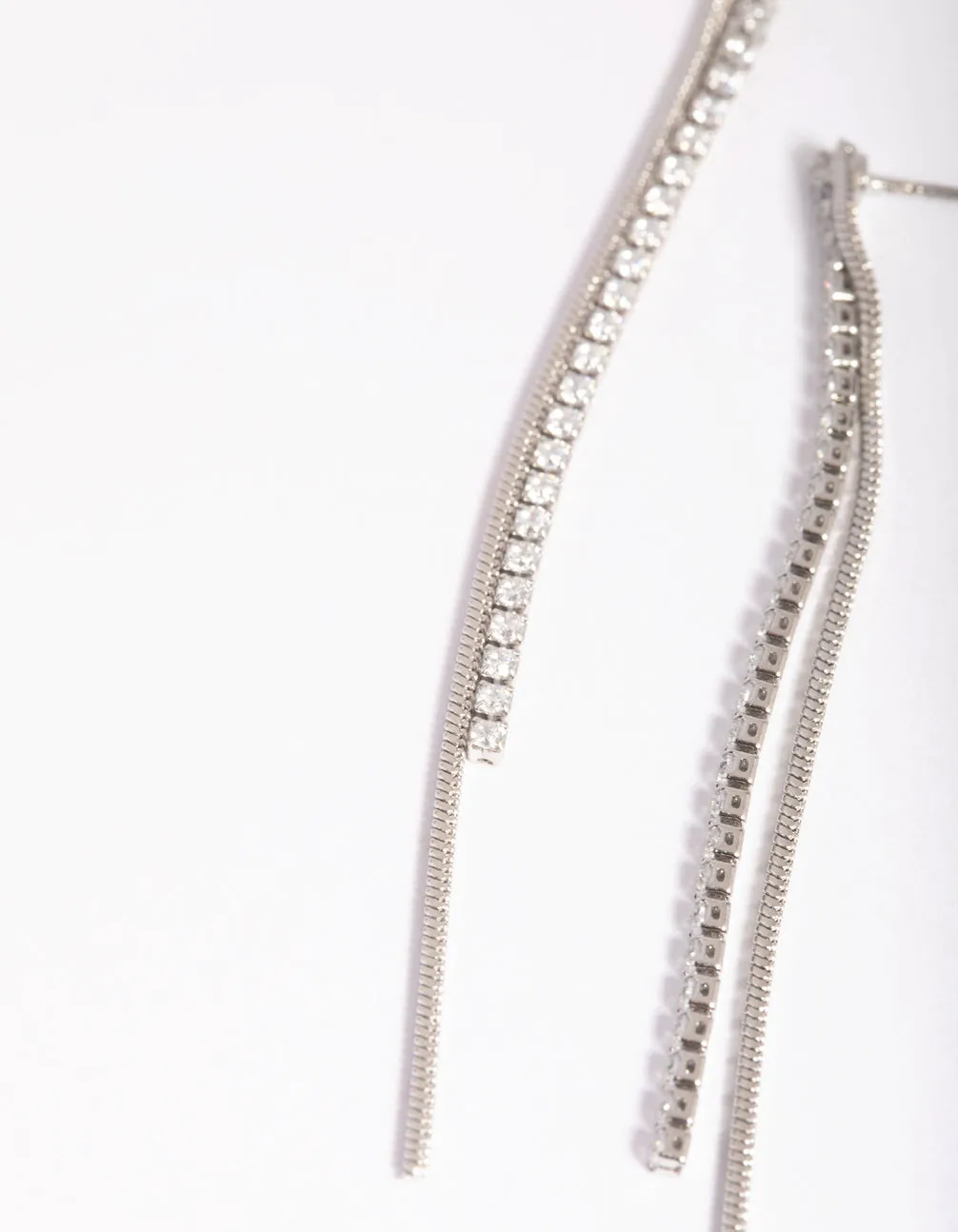 Silver Cubic Zirconia Chain Drop Earrings
