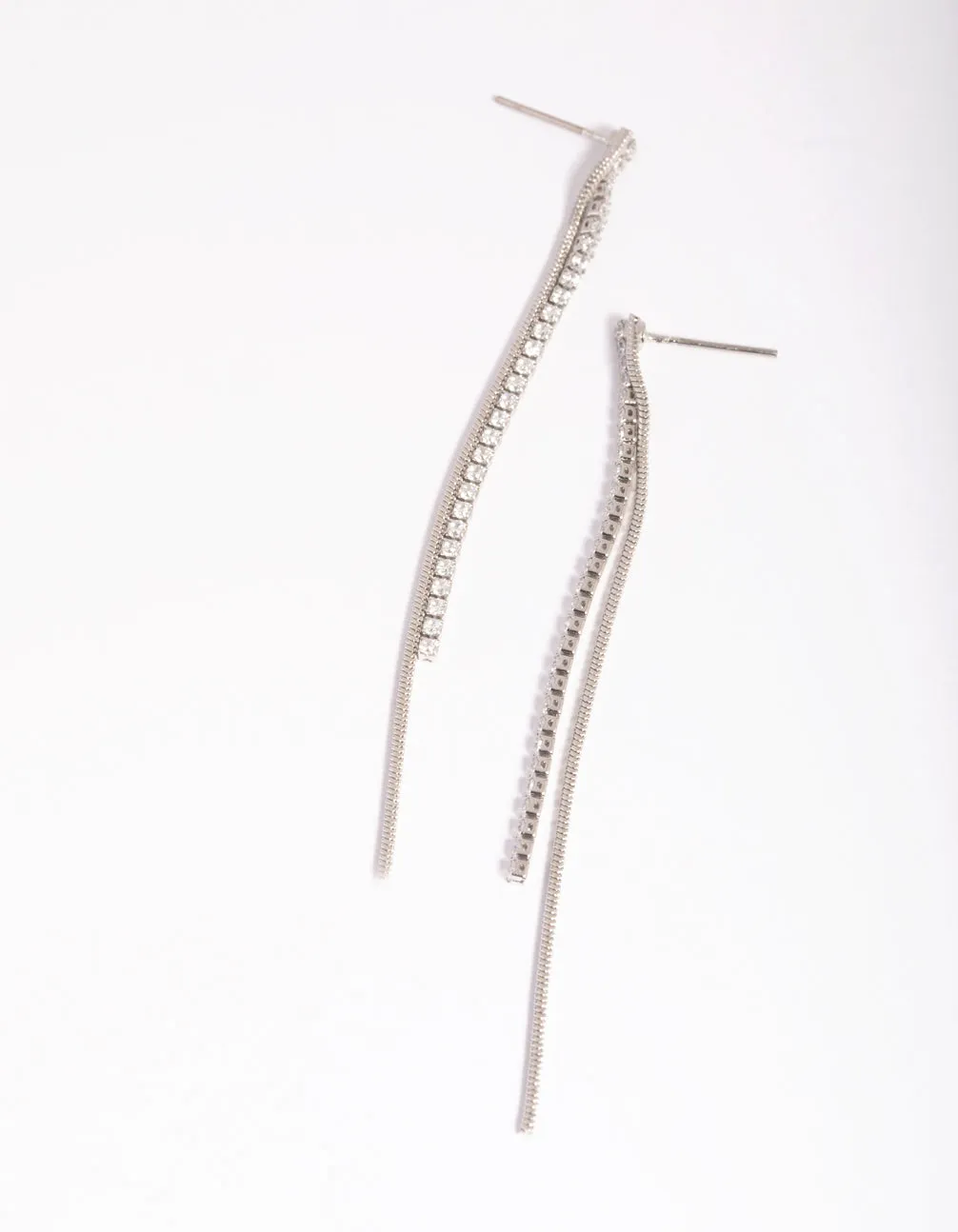 Silver Cubic Zirconia Chain Drop Earrings