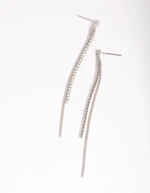 Silver Cubic Zirconia Chain Drop Earrings