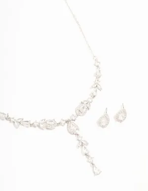 Silver Cubic Zirconia Vine Necklace & Earrings Set
