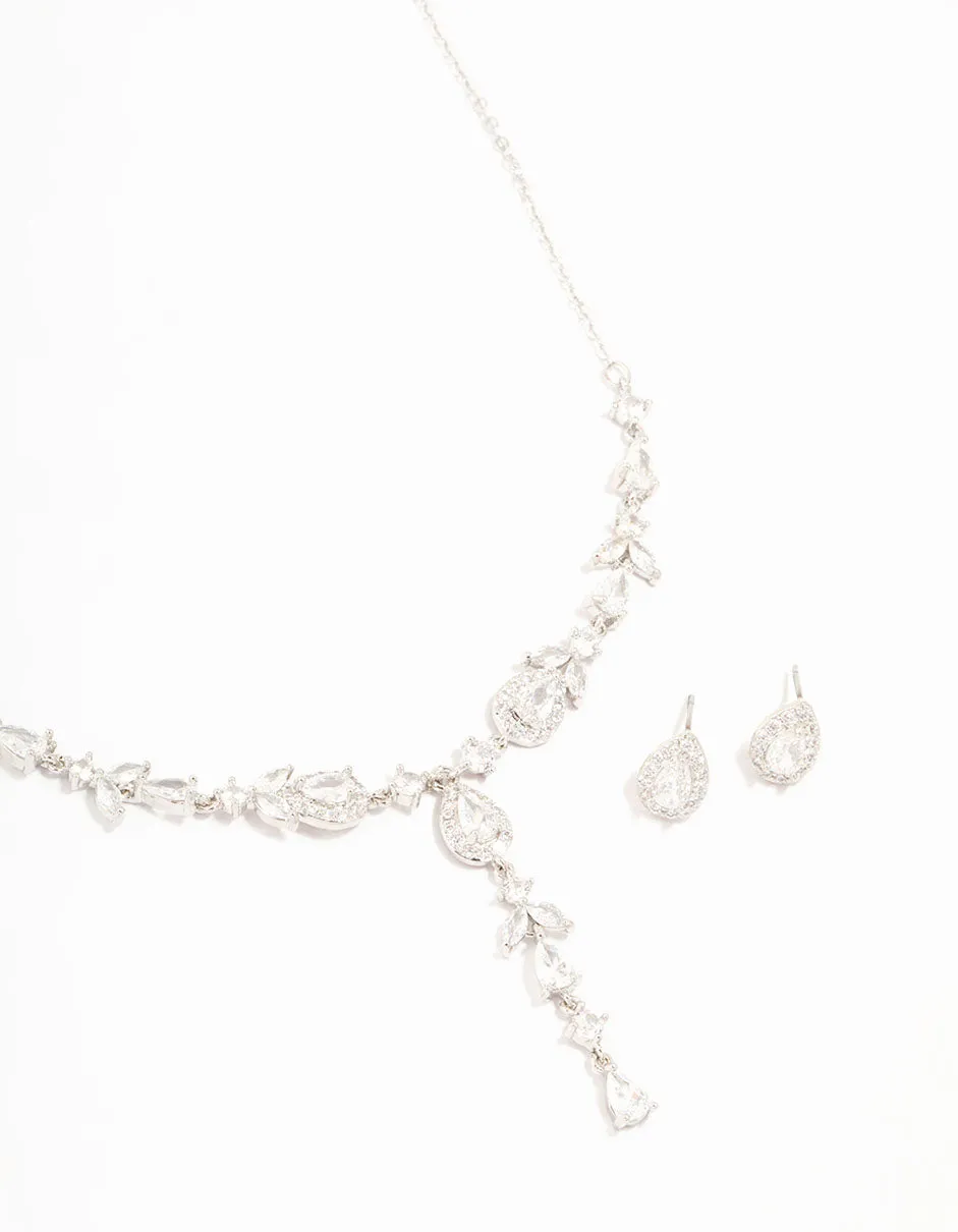 Silver Cubic Zirconia Vine Necklace & Earrings Set