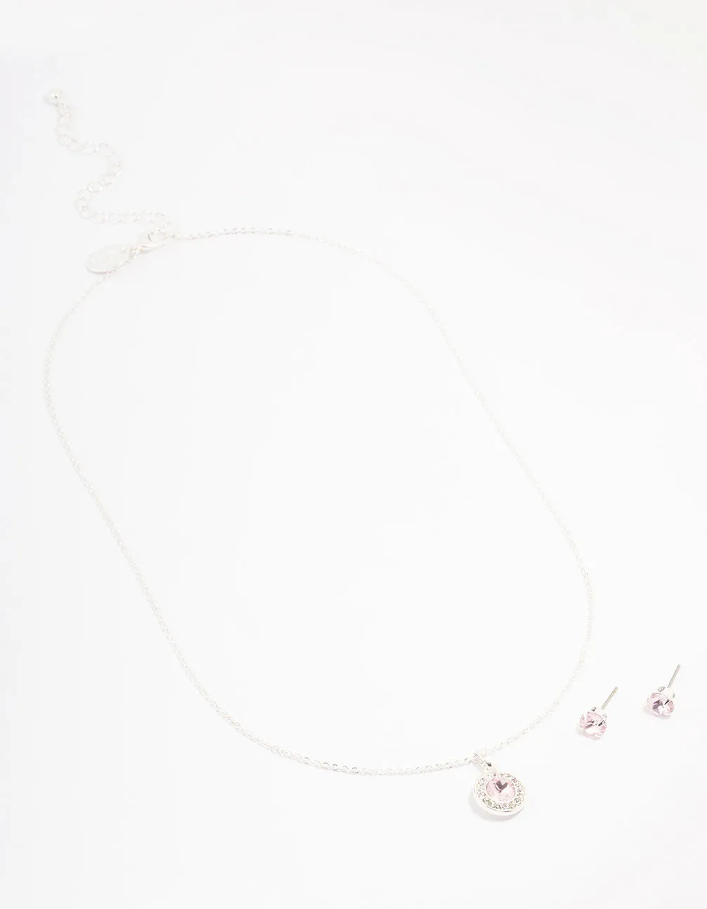 Silver Round Diamante Pink Halo Jewellery Set