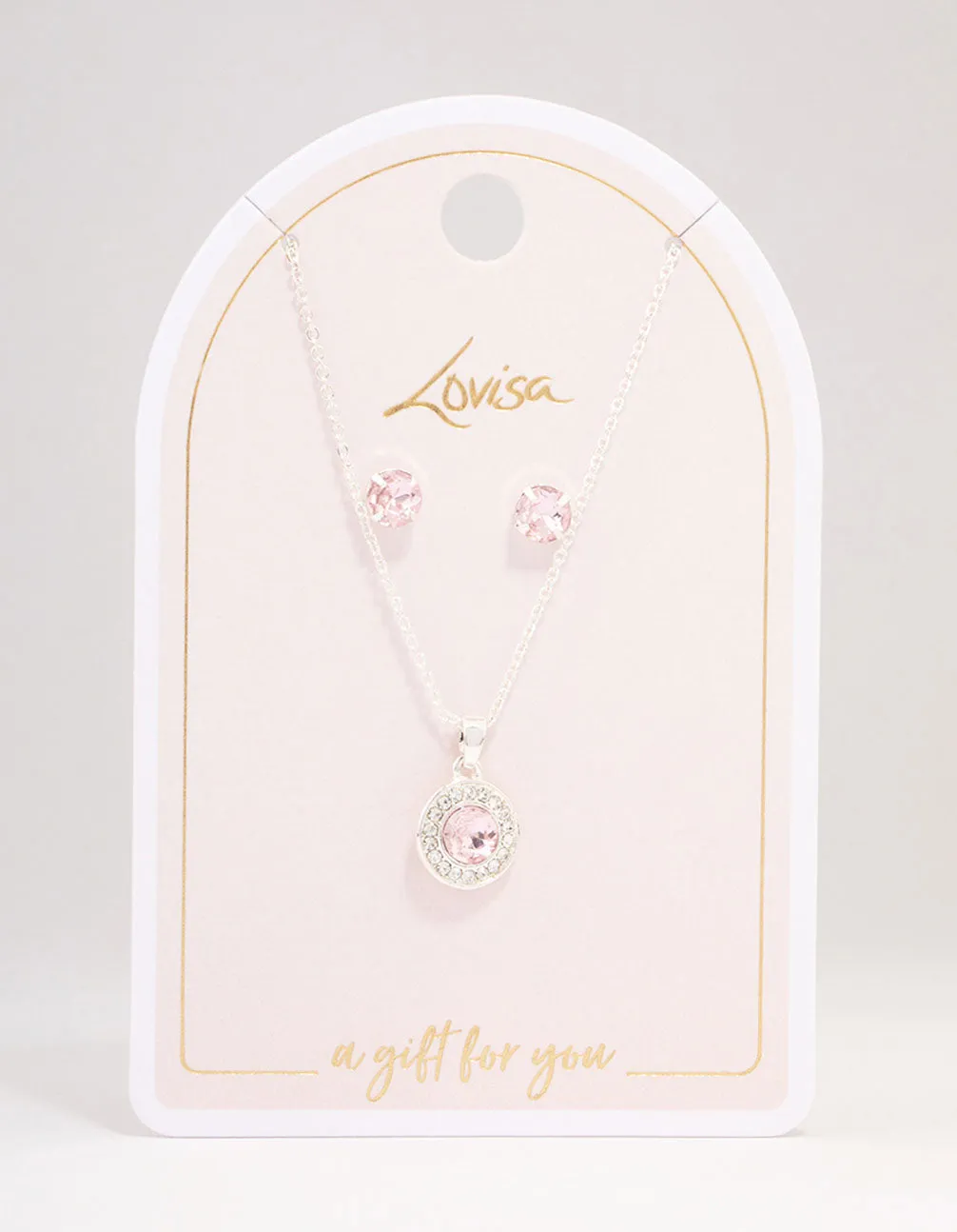 Silver Round Diamante Pink Halo Jewellery Set