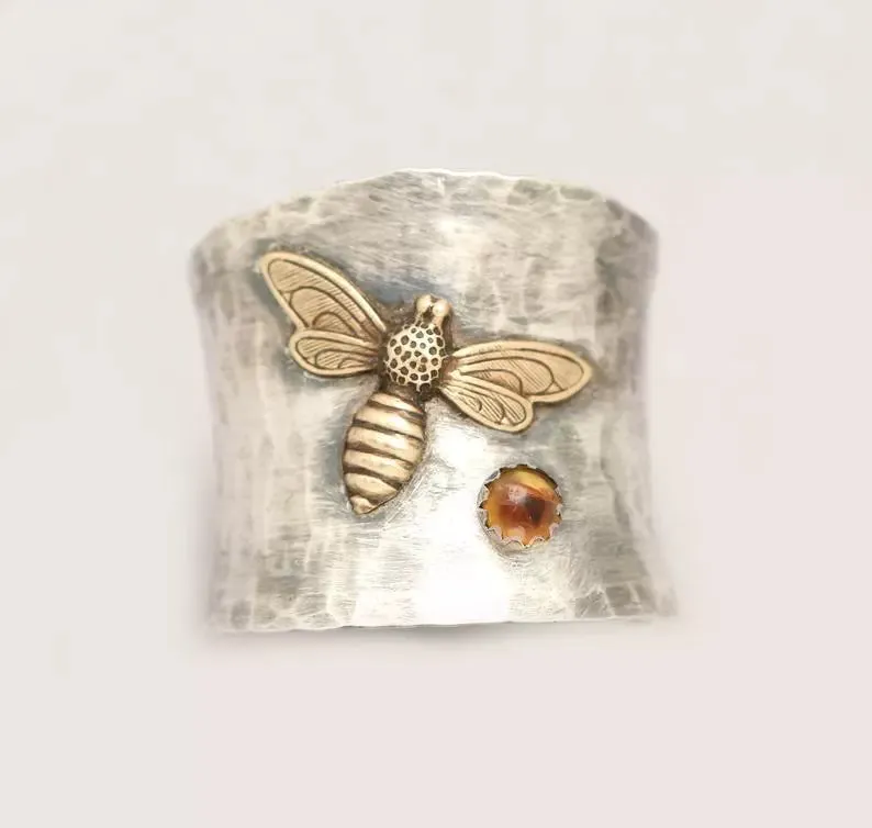 Silver Vintage Dragonfly, Bee, Magpie Silver Cuff Rings, Boho Rings, Bohemian Jewelry