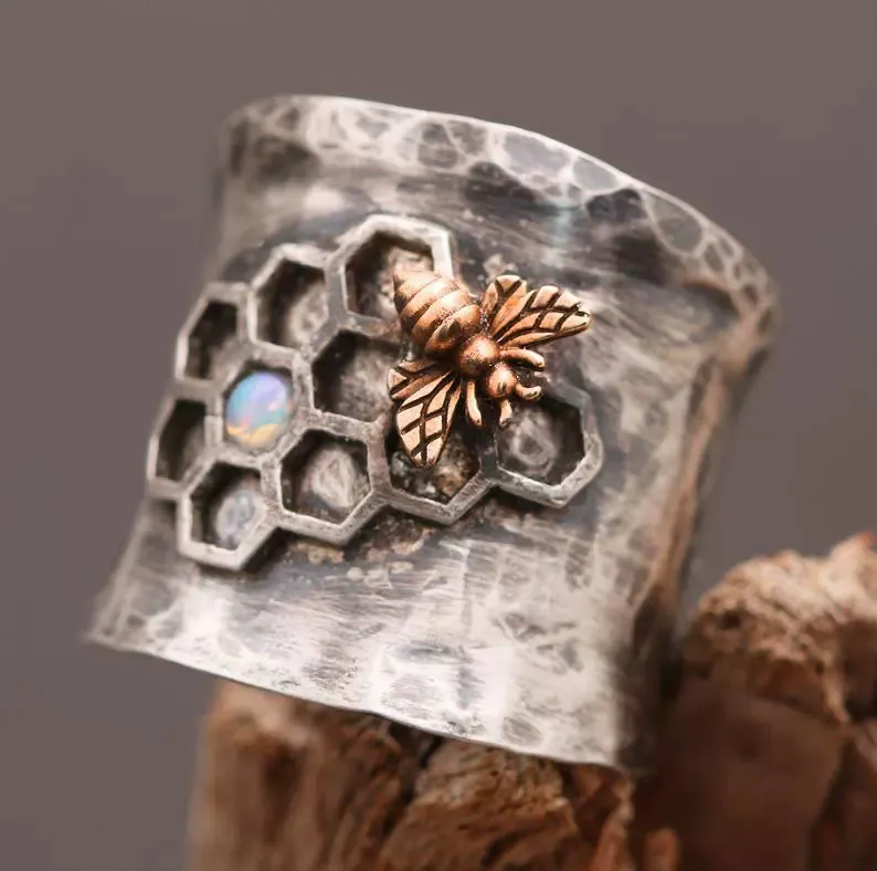 Silver Vintage Dragonfly, Bee, Magpie Silver Cuff Rings, Boho Rings, Bohemian Jewelry