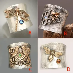 Silver Vintage Dragonfly, Bee, Magpie Silver Cuff Rings, Boho Rings, Bohemian Jewelry