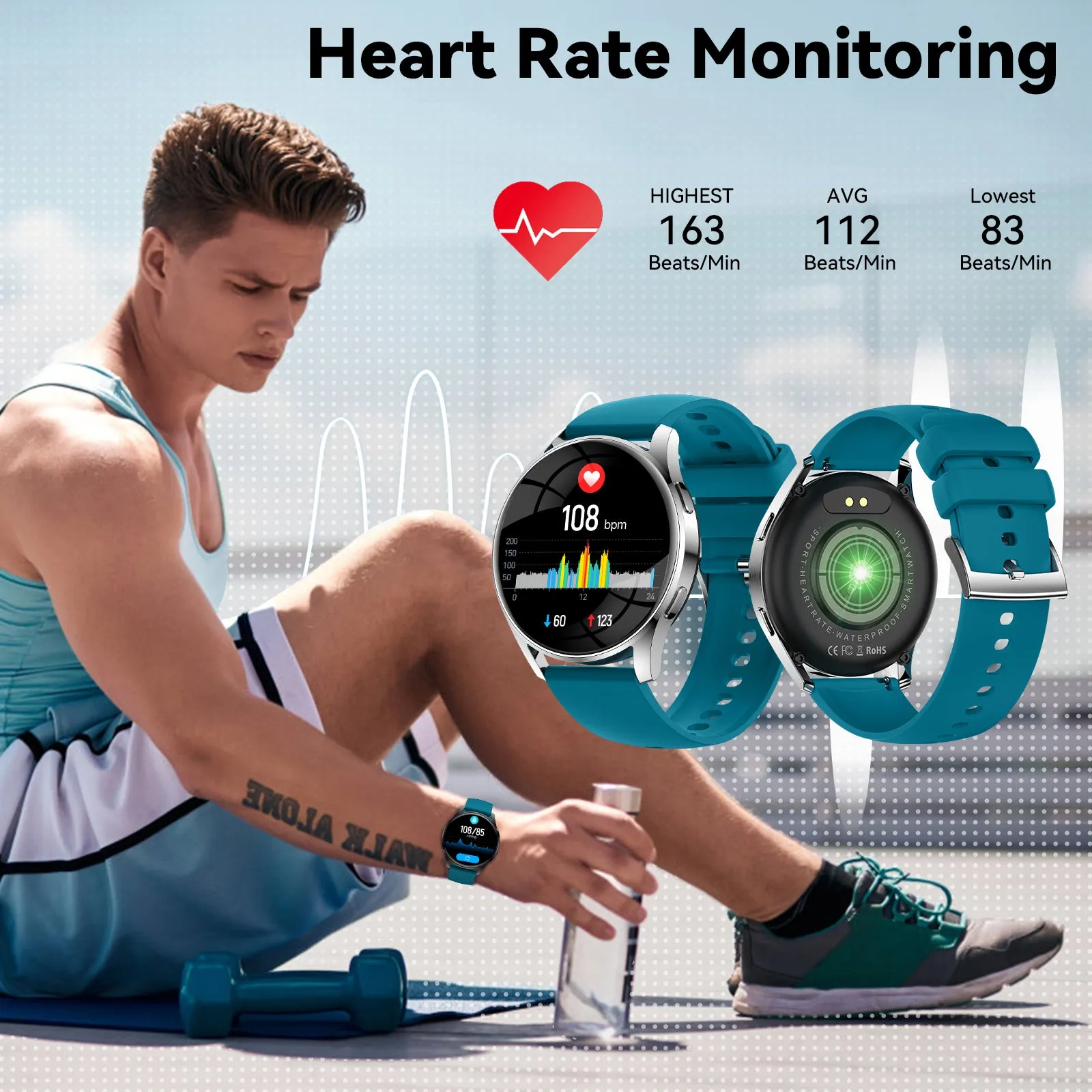 Smart Watch For Women Men HD Call Dial Activity Fitness Tracker Watch With Heart Rate Monitor Sleep Tracker Pedometer Step Counter Stopwatch Waterproof Sports Smartwatch For Android iPhone Samsung