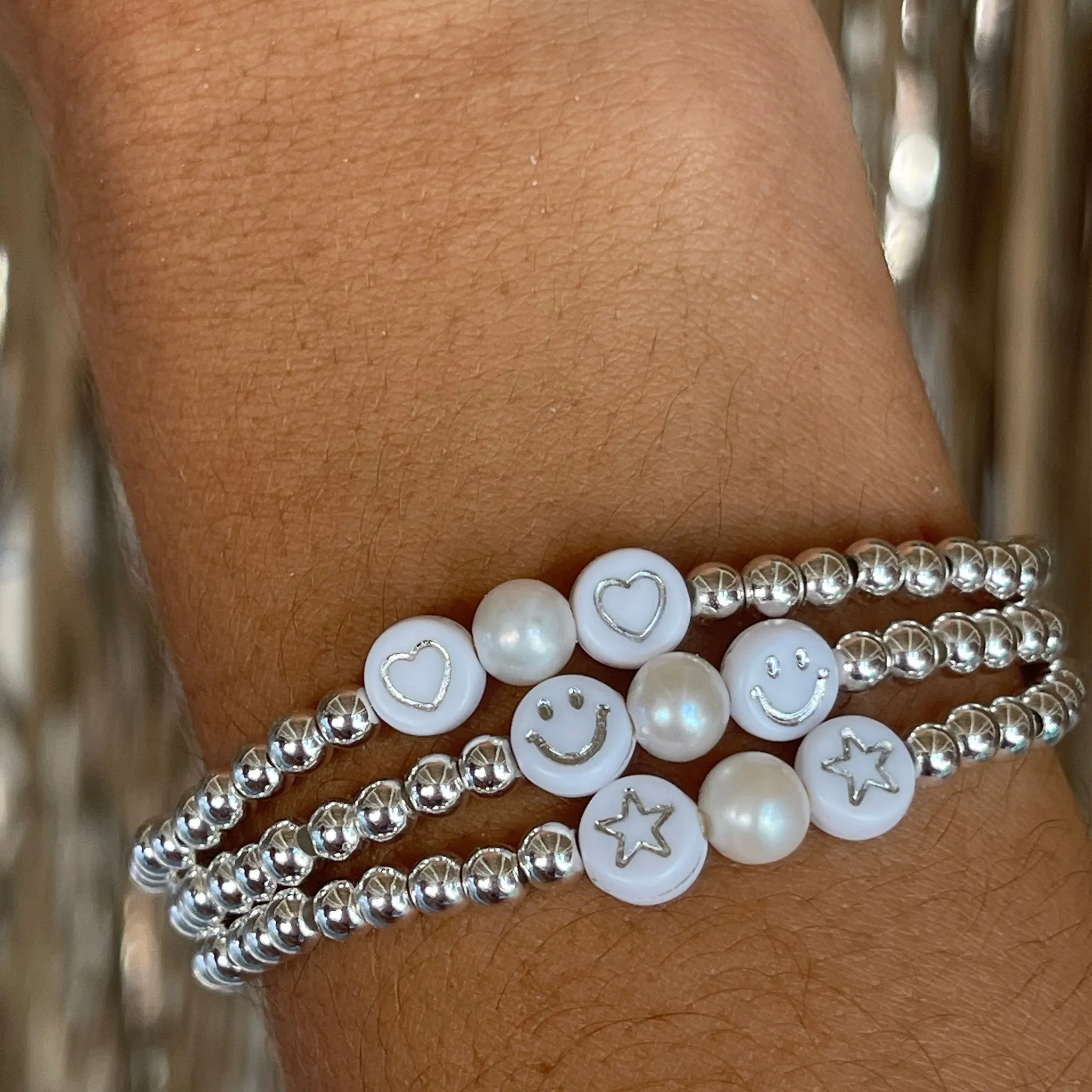 Smile & Pearl Metal Bead Bracelet