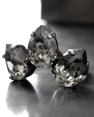 SMOLDER - Black Diamond Teardrop Trio Clear Crystal Ring