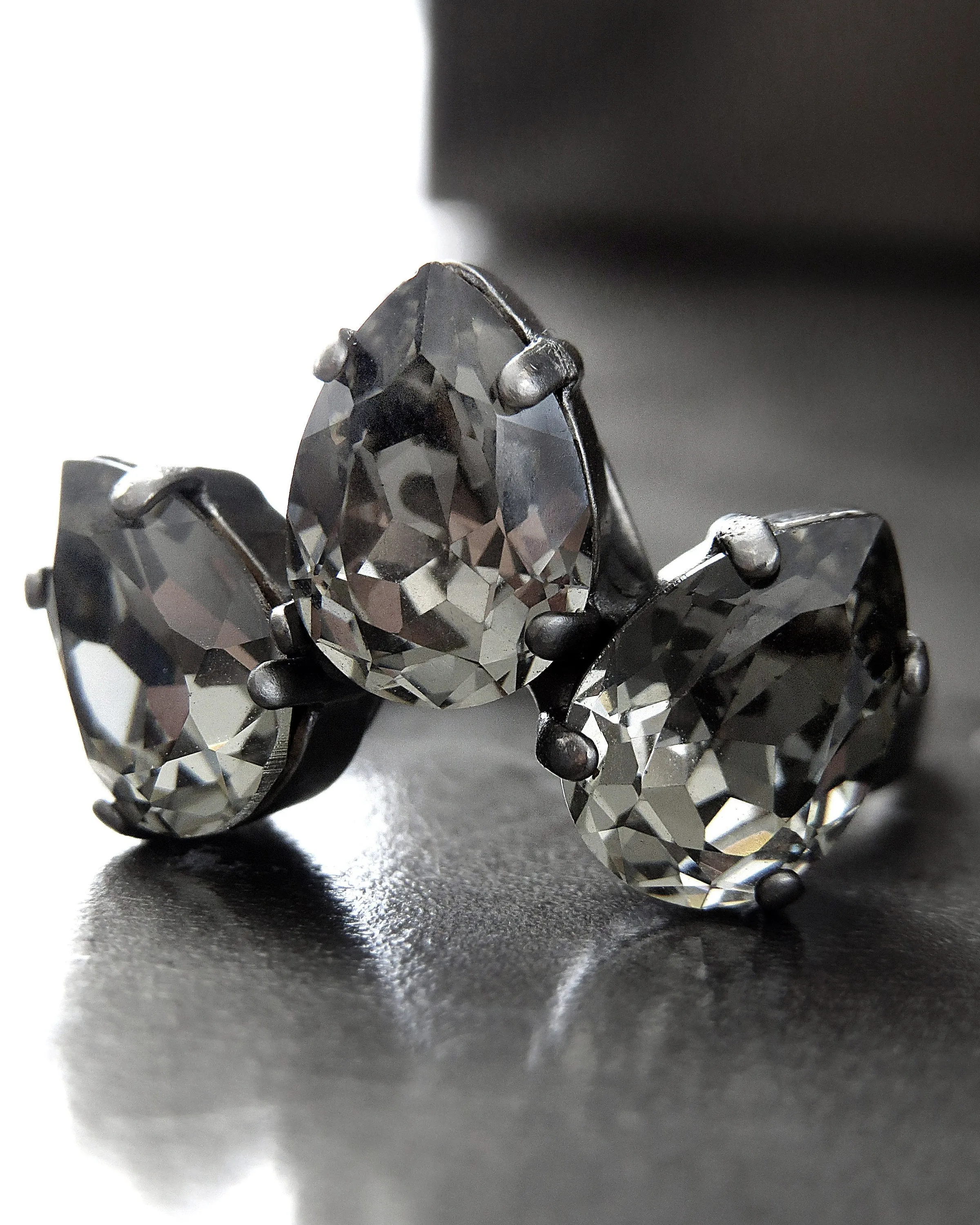 SMOLDER - Black Diamond Teardrop Trio Clear Crystal Ring