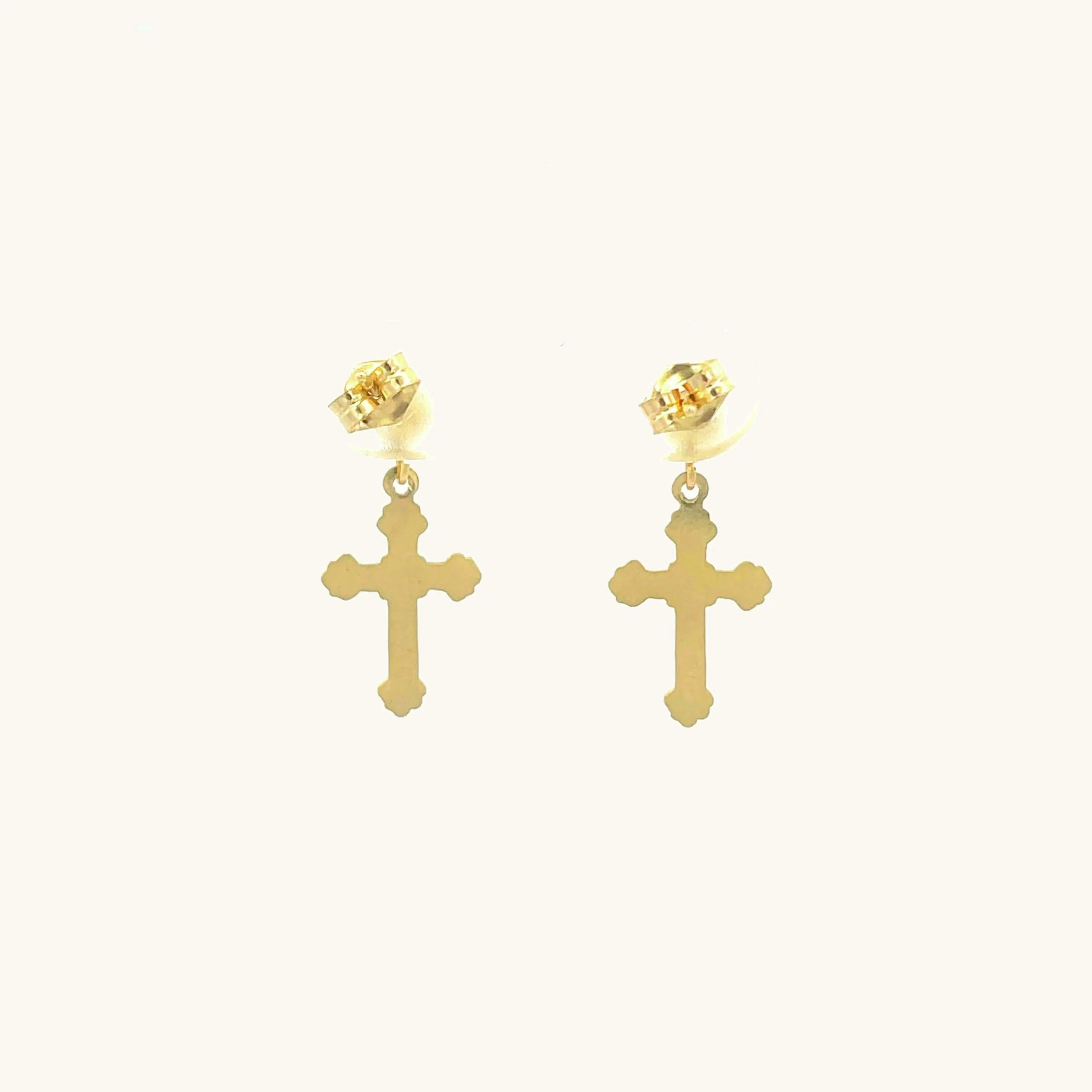 SOLID 14K YELLOW GOLD CRUCIFIX EARRINGS