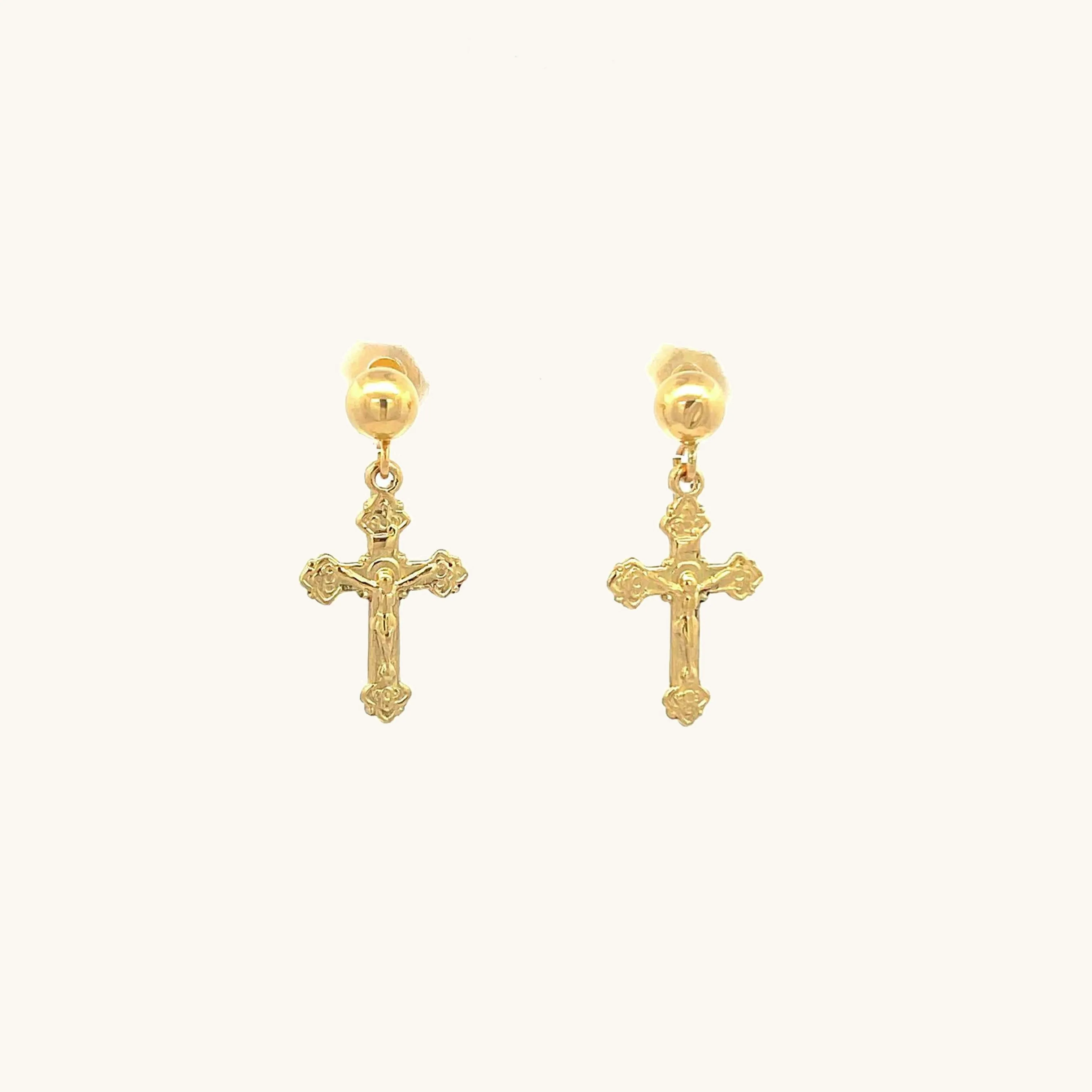 SOLID 14K YELLOW GOLD CRUCIFIX EARRINGS