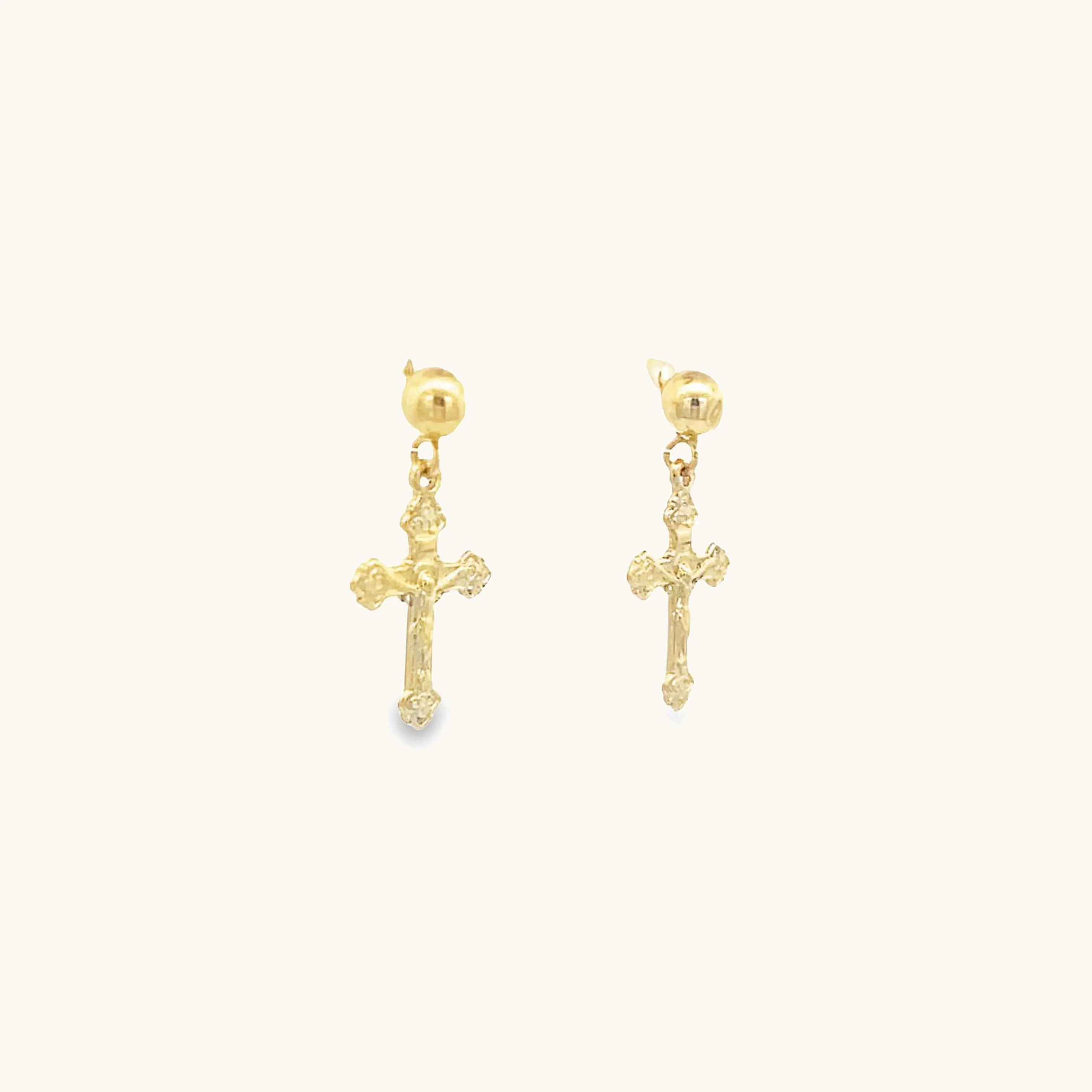 SOLID 14K YELLOW GOLD CRUCIFIX EARRINGS