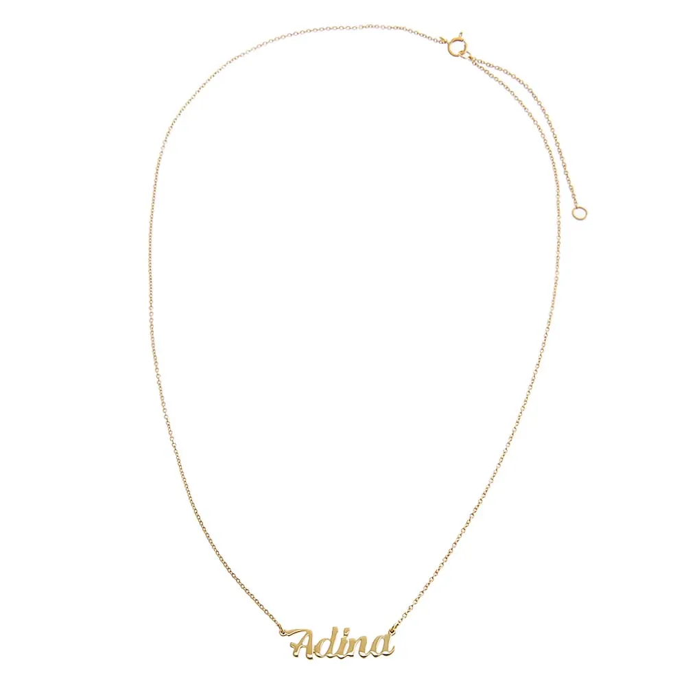 Solid Script Nameplate Necklace 14K