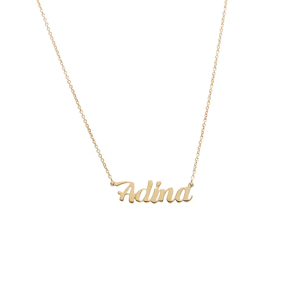 Solid Script Nameplate Necklace 14K