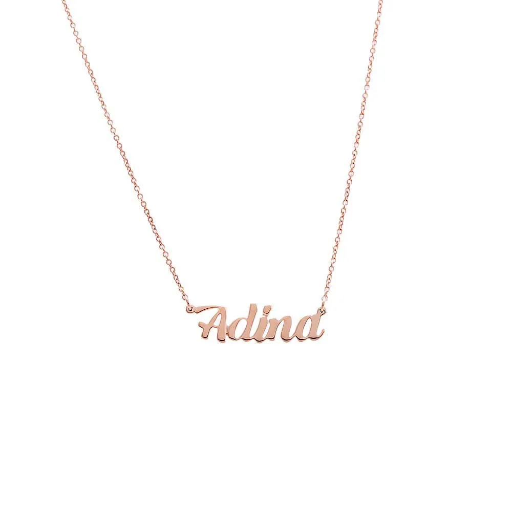 Solid Script Nameplate Necklace 14K