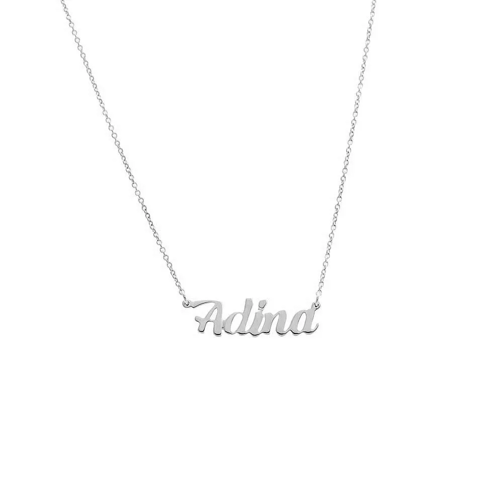 Solid Script Nameplate Necklace 14K