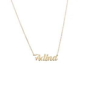 Solid Script Nameplate Necklace 14K