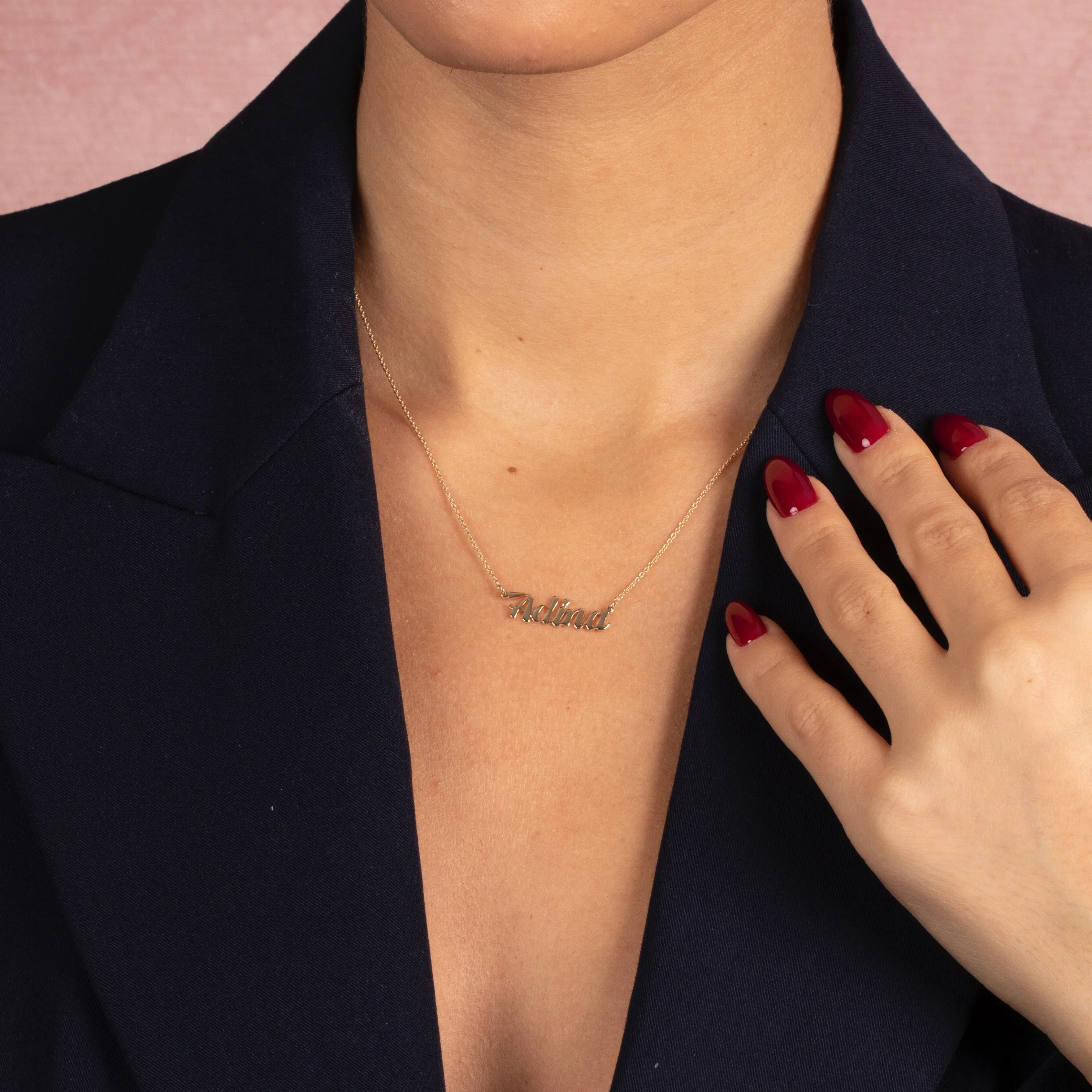 Solid Script Nameplate Necklace 14K